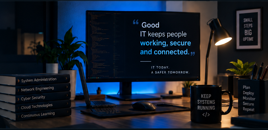 IT administration workspace with security quote
